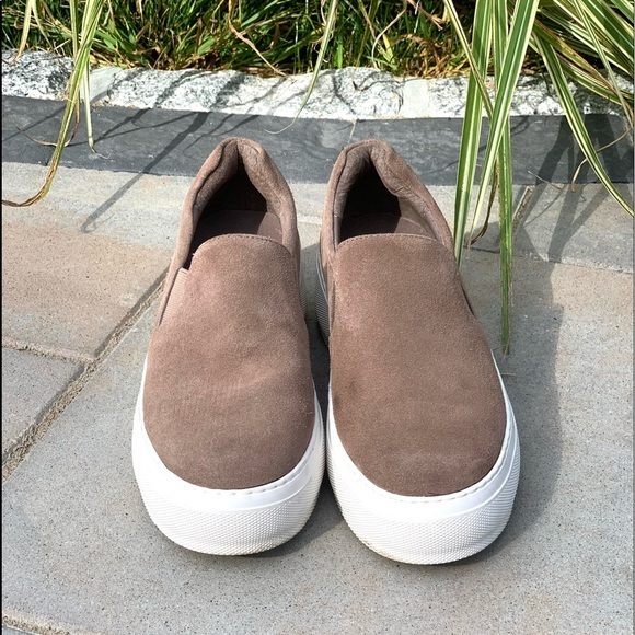 J/SLIDES Platform Cleo Taupe SUEDE SLIP ON Sz 7 Comfy! - Picture 9 of 13